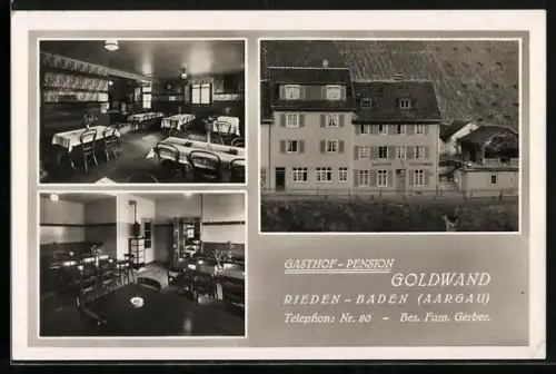 AK Rieden-Baden /Aarg., Gasthof-Pension Goldwand Fam. Gerber mit Innenansichten
