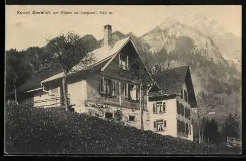 AK Hergiswil, Hotel Kurort Seeblick mit Pilatus