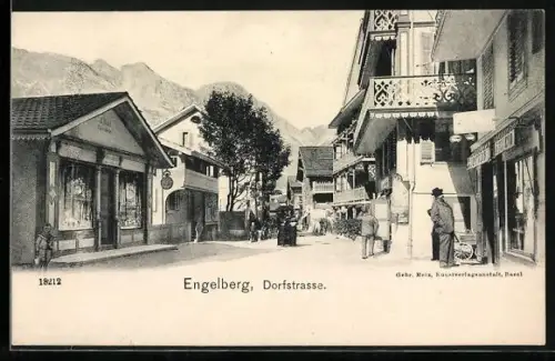 AK Engelberg /OW, Dorfstrasse mit Geschäften und Passanten