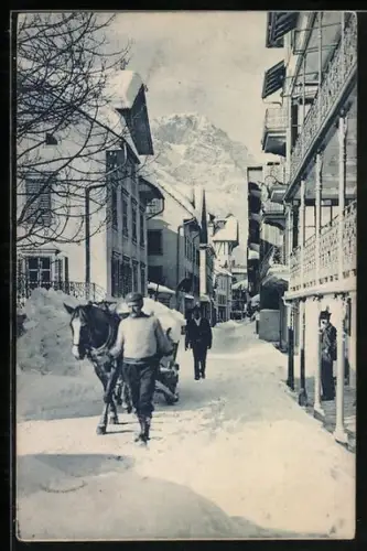 AK Engelberg /OW, Schneefuhre in der Dorstrasse