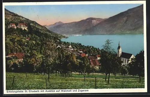 AK Walchwil, Erholungsheim St. Elisabeth mit Ausblick auf den Ort und Zugersee