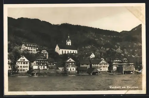 AK Walchwil am Zugersee, Uferpartie mit Kirche