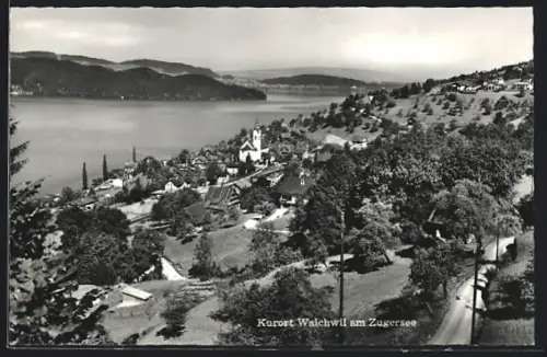 AK Walchwil am Zugersee, Teilansicht mit Kirche