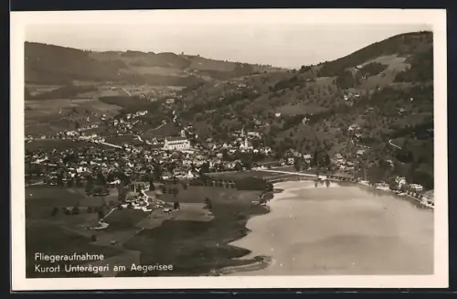 AK Unterägeri am Aegerisee, Teilansicht, Fliegeraufnahme