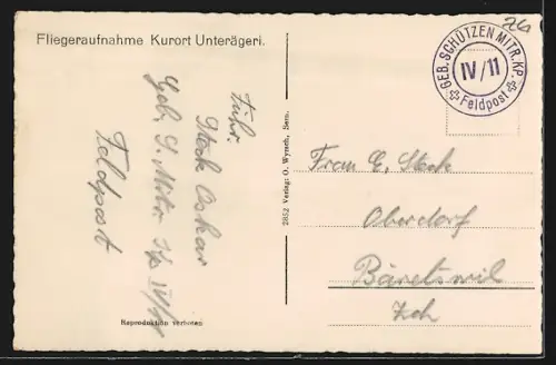 AK Unterägeri, Teilansicht, Fliegeraufnahme