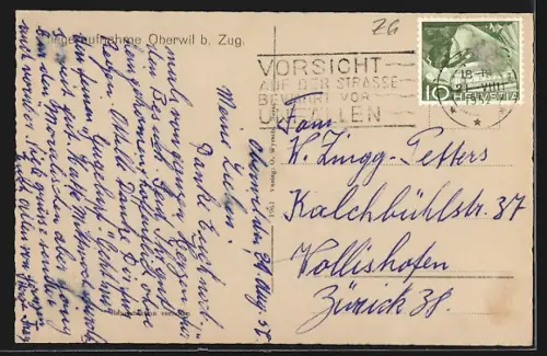 AK Oberwil b. Zug, Teilansicht, Fliegeraufnahme