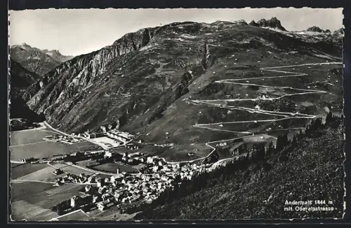 AK Andermatt, Teilansicht mit Oberalpstrasse