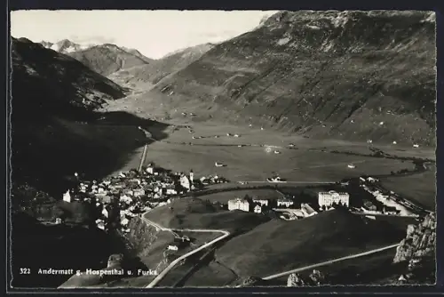 AK Andermatt, Teilansicht gegen Hospenthal und Furka