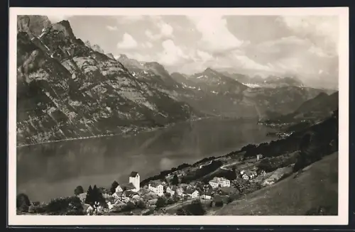 AK Obstalden am Walensee, Teilansicht mit Bergen