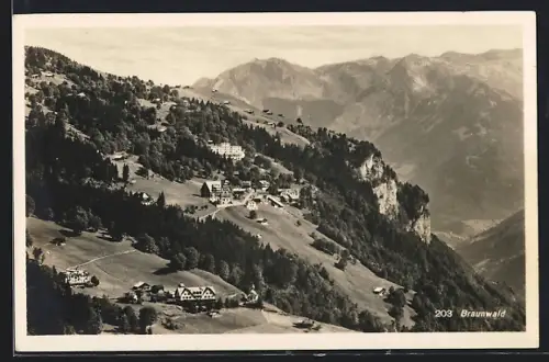 AK Braunwald, Ortsansicht aus der Vogelschau
