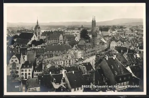 AK Basel, Ortspartie mit Rathaus und Münster
