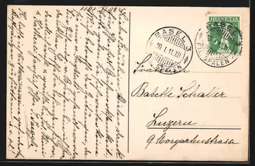 AK Basel, Strassenbahn auf der mittleren Rheinbrücke, Boote