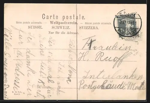 AK Basel, Rheinpartie mit Brücke aus der Vogelschau