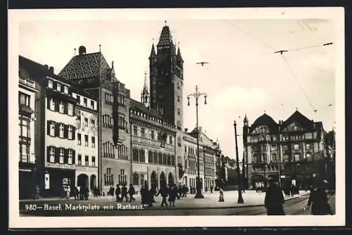 AK Basel, Marktplatz mit Rathaus