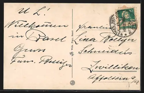 AK Basel, Mittlere Rheinbrücke mit Rheindampfer