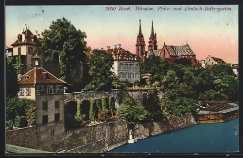 AK Basel, Münster, Pfalz- und Deutsch-Rittergarten