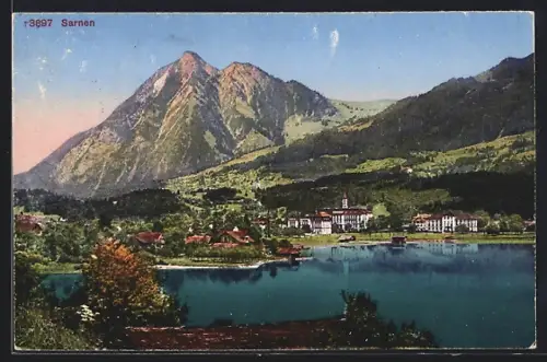 AK Sarnen, Blick über den See auf die Ortschaft