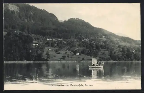 AK Sarnen, Naturheilanstalt Friedenfels, Seepartie mit Segelboot