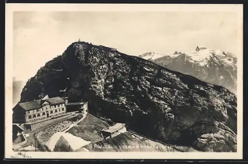AK Pilatus-Kulm, Hotel Bellevue mit Ausblick auf den Titlis