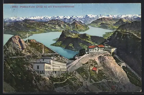 AK Pilatus-Kulm, Totalansicht mit Vierwaldstättersee