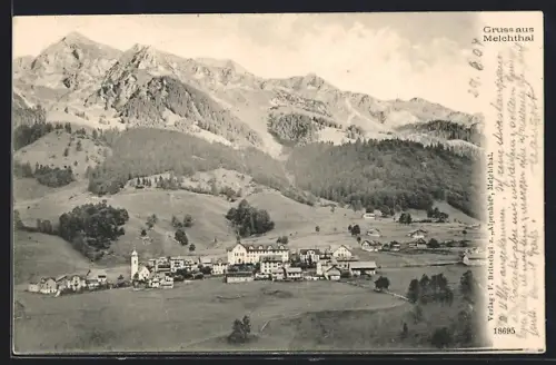 AK Melchthal, Ortspanorama mit Kirche