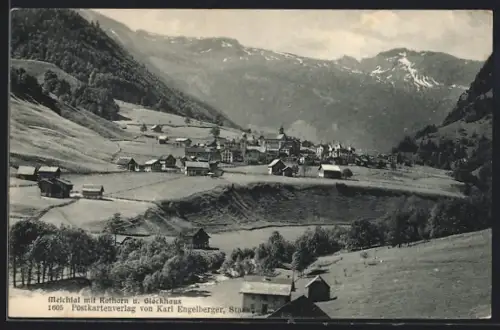 AK Melchtal, Ortsansicht mit Rothorn und Glockhaus