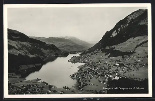 AK Lungern, Ortsansicht mit Lungernsee und Pilatus