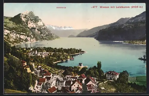 AK Weesen, Ortstotale mit dem Wallensee und den Leistkamm