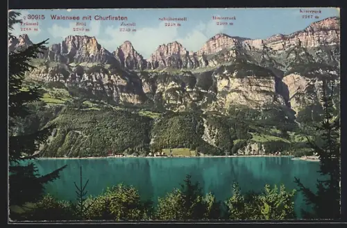 AK Walensee, Seepartie mit Churfirsten Frümsel, Brisi und Hinterruck