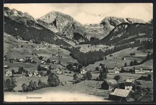 AK Unterwasser, Talpanorama mit Bergen