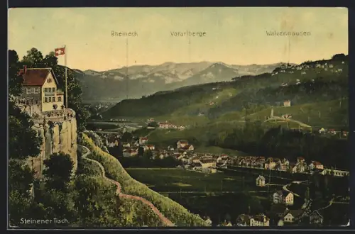 AK Thal /SG, Rheineck, Panoramaansicht vom Steinernen Tisch mit Vorarlbergen und Walzenhausen