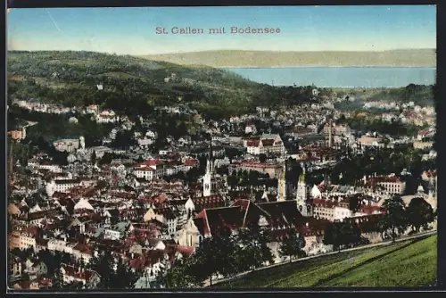 AK St. Gallen, Ortsansicht mit Bodensee