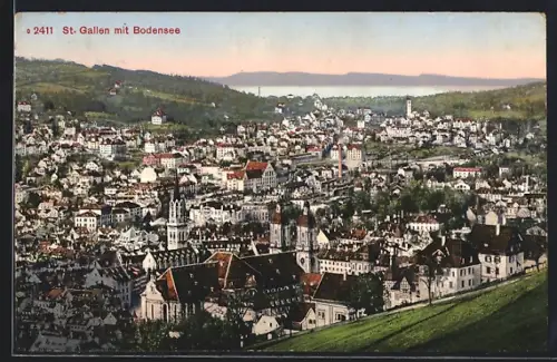 AK St. Gallen, Gesamtansicht mit Blick zum Bodensee