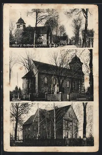 AK Kölsa / Elster, Dorstrasse, Schule und Kirche