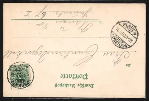 Lithographie Oschatz, Altmarkt, Strassenpartie