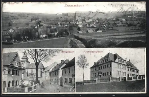 AK Stammbach, Panorama, Mittelmarkt, Zentralschulhaus