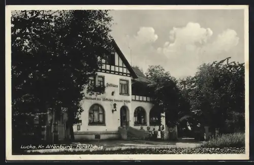 AK Lucka / S.-A., Blick auf das Gasthaus Forsthaus