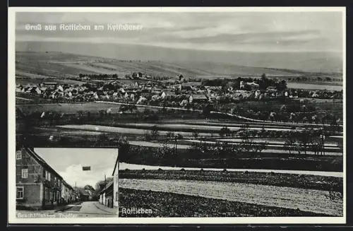 AK Rottleben am Kyffhäuser, Geschäftshaus Trodler, Ortsansicht