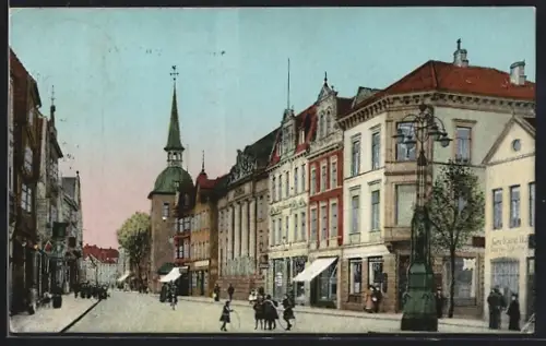 Goldfenster-AK Oldenburg / O., Geschäften mit leuchtenden Fenstern in der Langestrasse