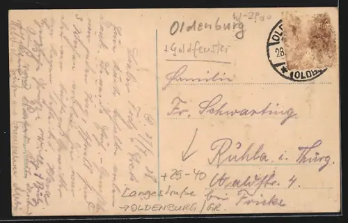 Goldfenster-AK Oldenburg / O., Geschäften mit leuchtenden Fenstern in der Langestrasse