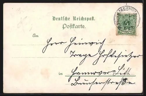 Lithographie Langenhagen i. Han., Bahnhof, Postgeböude, Kirche