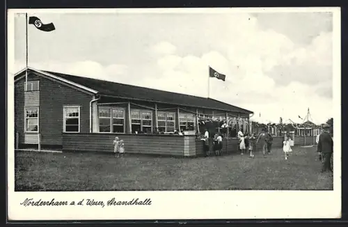 AK Nordenham a. d. Weser, Blick auf die Strandhalle, Gasthaus mit n