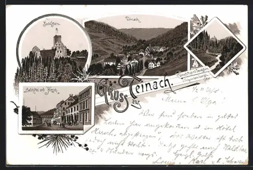 Lithographie Teinach, Zavelstein, Badhotel und Hirsch, Teinachthal