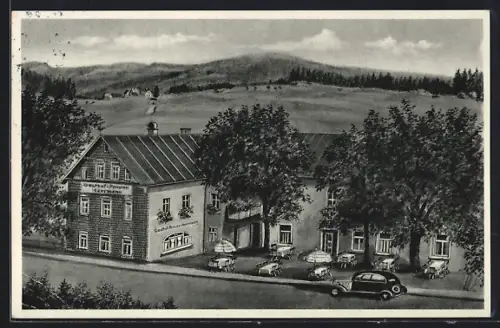 AK Fichtelberg / Fichtelgebirge, Neubau d. Gasthof Pension Herrmann