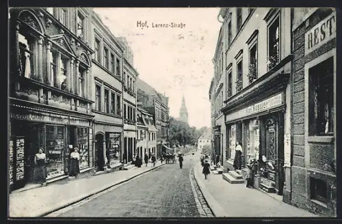 AK Hof / Bayern, Lorenz-Strasse mit Geschäften