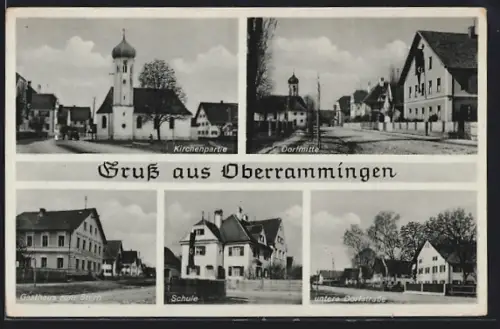 AK Oberrammingen, Kirchenpartie, Dorfmitte, Gasthaus zum Stern