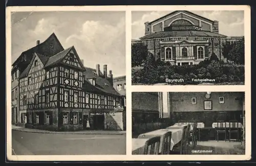 AK Bayreuth, Festspielhaus, Gasthaus Eckschobert mit Innenansicht