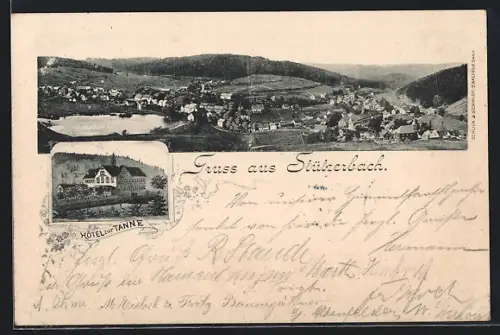 AK Stützerbach, Hotel zur Tanne, Blick nach dem Ort