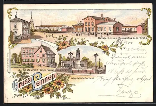 Lithographie Lennep, Bahnhof, Restaurant Oskar Grohs