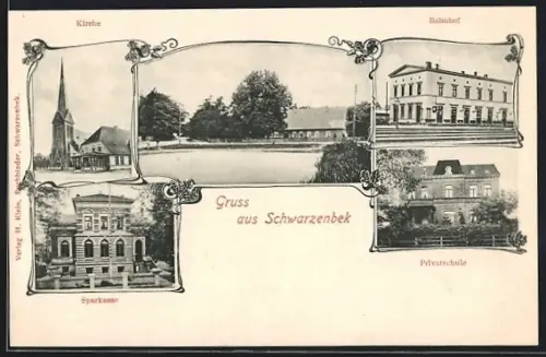 AK Schwarzenbek, Sparkasse, Bahnhof, Privatschule